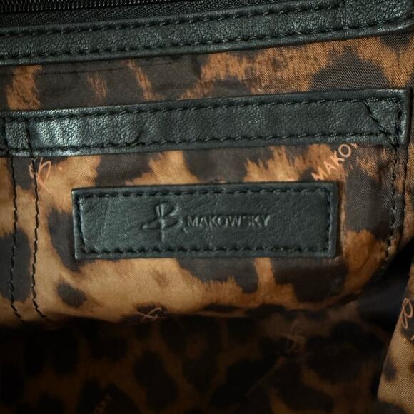 B. MAKOWSKY Black Pebbled Leather Hobo Shoulder Bag Double Handle Fringe Tassels - Picture 2 of 10